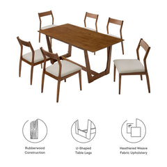 Solara Walnut Heathered Weave Beige 7-Piece Wood Dining Set with Fabric Upholstered Side Chairs - Ornate Home