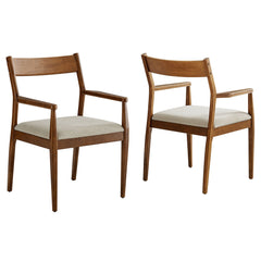 Solara Walnut Heathered Weave Beige Fabric Wood Dining Armchairs (Set of 2) - Ornate Home