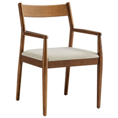 Solara Walnut Heathered Weave Beige Fabric Wood Dining Armchairs (Set of 2) - Ornate Home