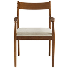 Solara Walnut Heathered Weave Beige Fabric Wood Dining Armchairs (Set of 2) - Ornate Home