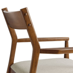Solara Walnut Heathered Weave Beige Fabric Wood Dining Armchairs (Set of 2) - Ornate Home