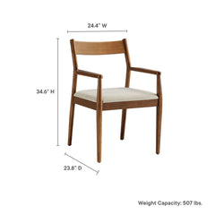 Solara Walnut Heathered Weave Beige Fabric Wood Dining Armchairs (Set of 2) - Ornate Home