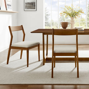Solara Walnut Heathered Weave Beige Fabric Wood Dining Side Chairs (Set of 2) - Ornate Home
