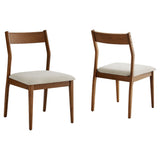 Solara Walnut Heathered Weave Beige Fabric Wood Dining Side Chairs (Set of 2) - Ornate Home