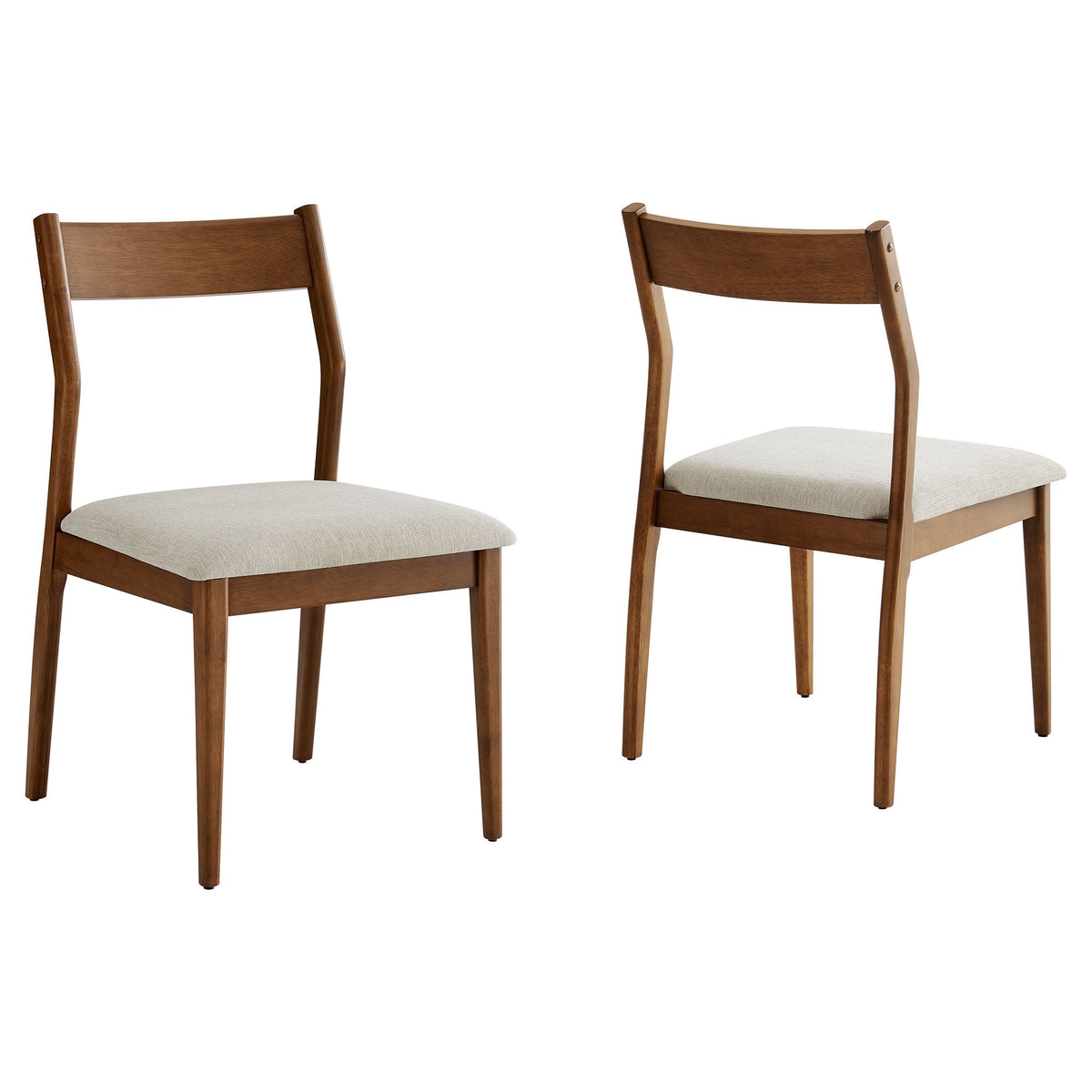 Solara Walnut Heathered Weave Beige Fabric Wood Dining Side Chairs (Set of 2) - Ornate Home