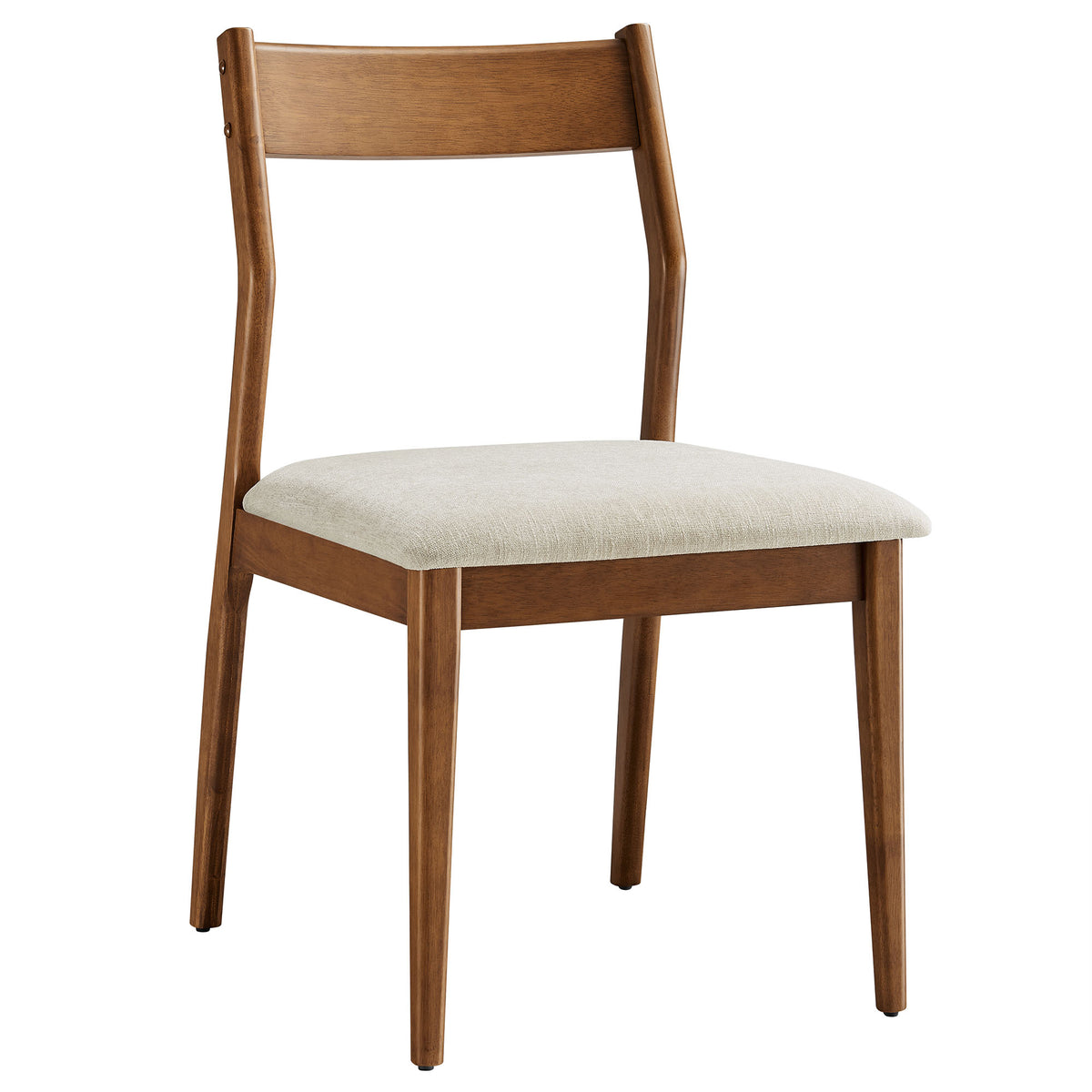 Solara Walnut Heathered Weave Beige Fabric Wood Dining Side Chairs (Set of 2) - Ornate Home