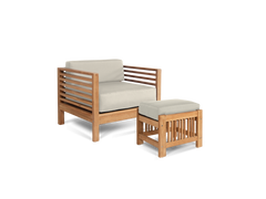 Soleil 2-piece Teak Canvas Outdoor Lounge Set with Sunbrella® Cushion - Ornate Home