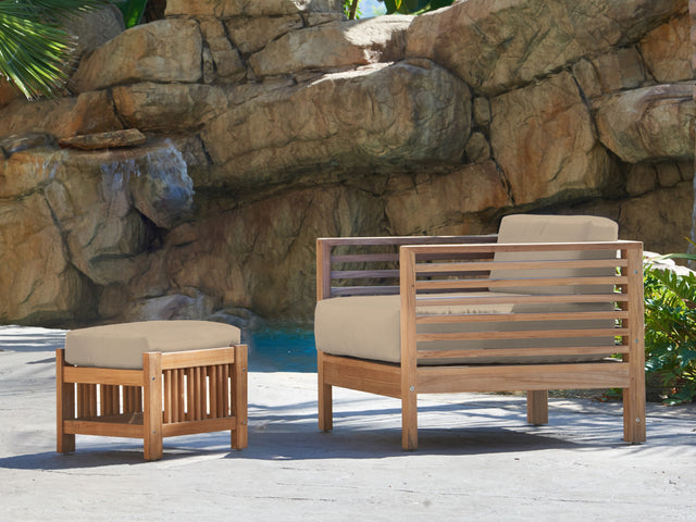 Soleil 2-piece Teak Fawn Outdoor Lounge Set with Sunbrella® Cushion - Ornate Home