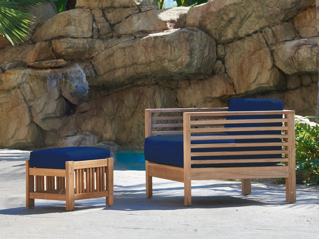 Soleil 2-piece Teak Navy Outdoor Lounge Set with Sunbrella® Cushion - Ornate Home