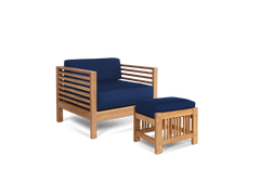 Soleil 2-piece Teak Navy Outdoor Lounge Set with Sunbrella® Cushion - Ornate Home