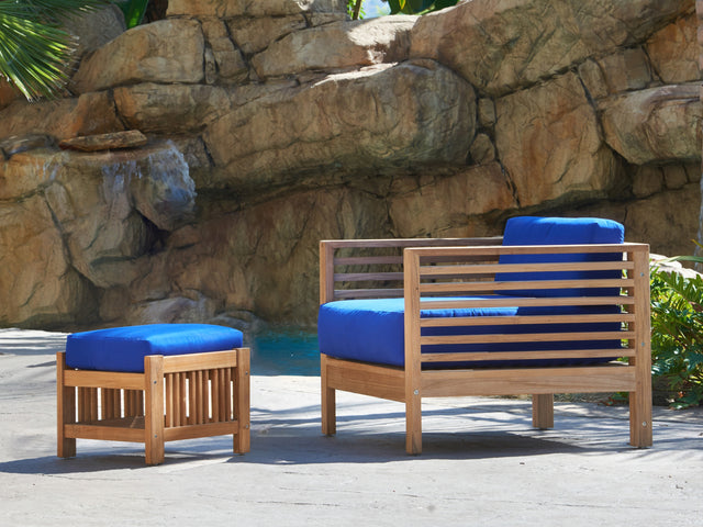 Soleil 2-piece Teak True Blue Outdoor Lounge Set with Sunbrella® Cushion - Ornate Home