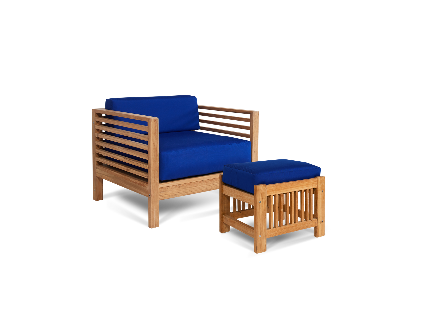 Soleil 2-piece Teak True Blue Outdoor Lounge Set with Sunbrella® Cushion - Ornate Home