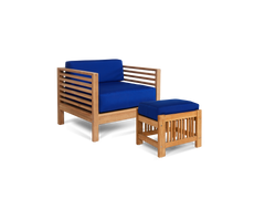 Soleil 2-piece Teak True Blue Outdoor Lounge Set with Sunbrella® Cushion - Ornate Home