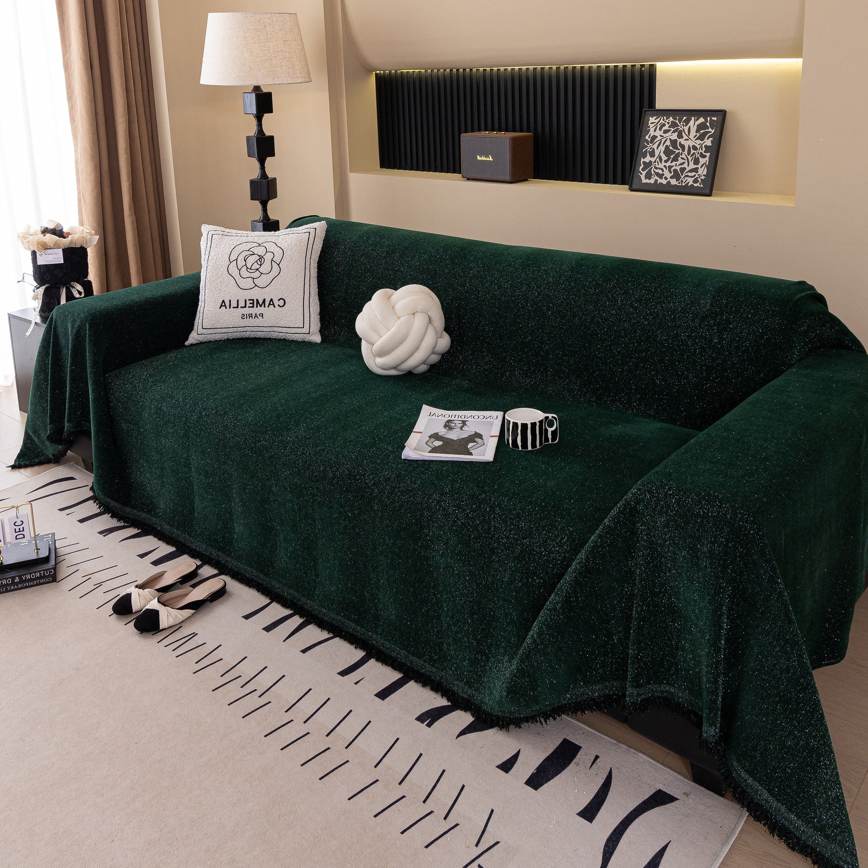 Solid Color Chenille Sofa Cover Blanket Furniture Covers for Sofas and Loveseats - Ornate Home