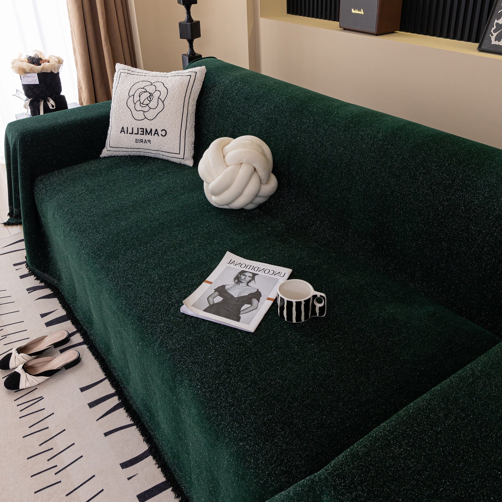 Solid Color Chenille Sofa Cover Blanket Furniture Covers for Sofas and Loveseats - Ornate Home