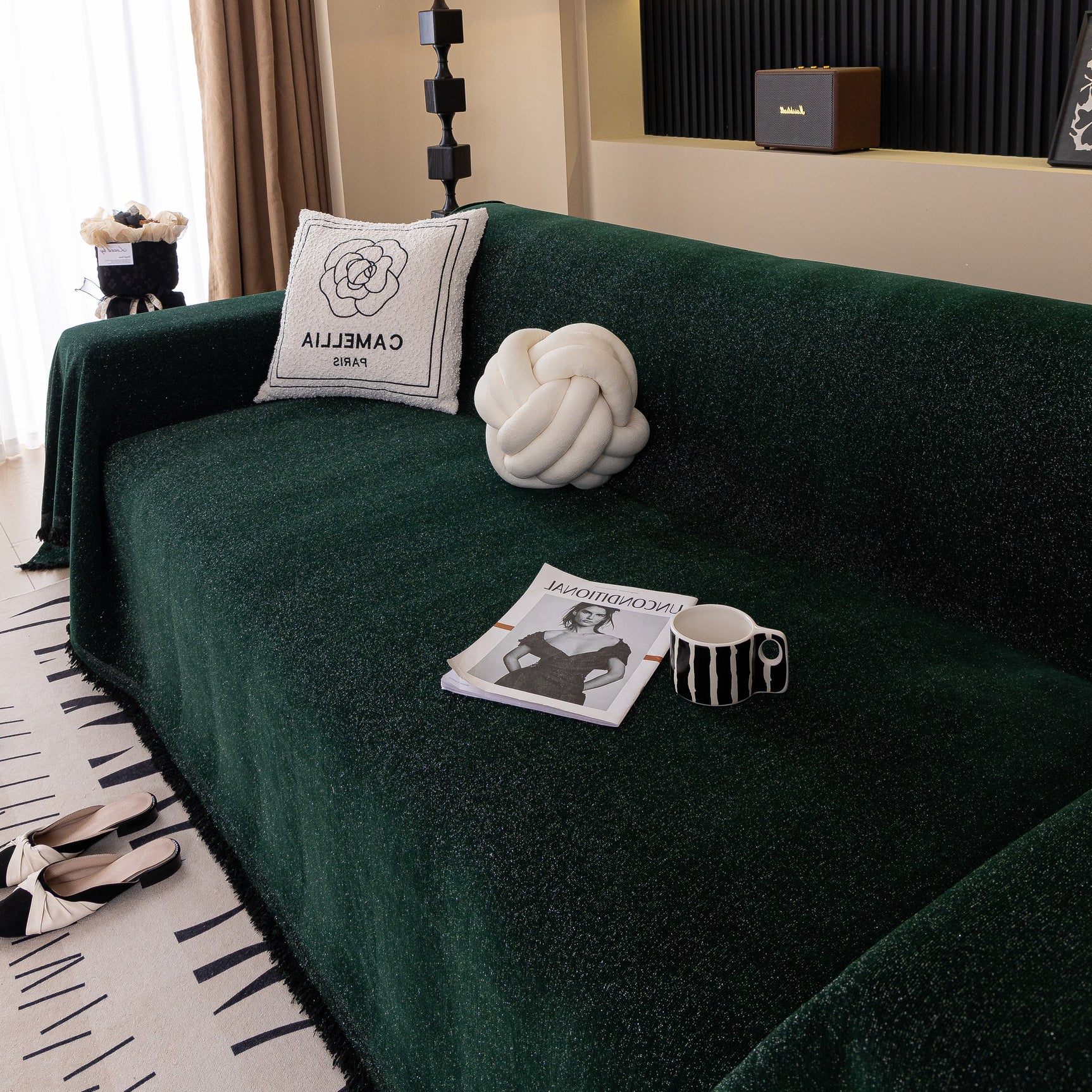 Solid Color Chenille Sofa Cover Blanket Furniture Covers for Sofas and Loveseats - Ornate Home