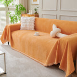 Solid Color Chenille Sofa Throw Blanket, Cozy & Easy Care Fringed Furniture Protector - Ornate Home