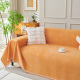 Solid Color Chenille Sofa Throw Blanket, Cozy & Easy Care Fringed Furniture Protector - Ornate Home