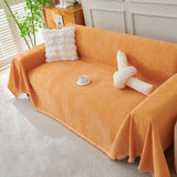 Solid Color Chenille Sofa Throw Blanket, Cozy & Easy Care Fringed Furniture Protector - Ornate Home
