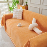 Solid Color Chenille Sofa Throw Blanket, Cozy & Easy Care Fringed Furniture Protector - Ornate Home