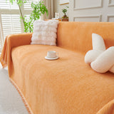 Solid Color Chenille Sofa Throw Blanket, Cozy & Easy Care Fringed Furniture Protector - Ornate Home