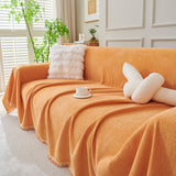 Solid Color Chenille Sofa Throw Blanket, Cozy & Easy Care Fringed Furniture Protector - Ornate Home
