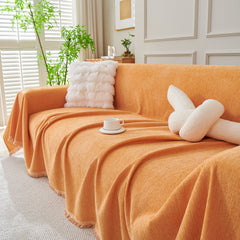 Solid Color Chenille Sofa Throw Blanket, Cozy & Easy Care Fringed Furniture Protector - Ornate Home