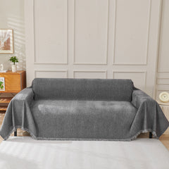 Solid Color Chenille Sofa Throw Blanket, Cozy & Easy Care Fringed Furniture Protector - Ornate Home
