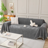 Solid Color Chenille Sofa Throw Blanket, Cozy & Easy Care Fringed Furniture Protector - Ornate Home