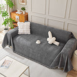 Solid Color Chenille Sofa Throw Blanket, Cozy & Easy Care Fringed Furniture Protector - Ornate Home