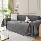 Solid Color Chenille Sofa Throw Blanket, Cozy & Easy Care Fringed Furniture Protector - Ornate Home