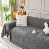 Solid Color Chenille Sofa Throw Blanket, Cozy & Easy Care Fringed Furniture Protector - Ornate Home