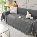 Solid Color Chenille Sofa Throw Blanket, Cozy & Easy Care Fringed Furniture Protector - Ornate Home