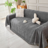 Solid Color Chenille Sofa Throw Blanket, Cozy & Easy Care Fringed Furniture Protector - Ornate Home