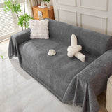 Solid Color Chenille Sofa Throw Blanket, Cozy & Easy Care Fringed Furniture Protector - Ornate Home