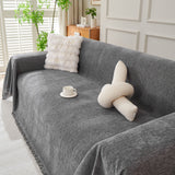 Solid Color Chenille Sofa Throw Blanket, Cozy & Easy Care Fringed Furniture Protector - Ornate Home