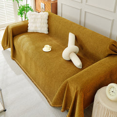 Solid Color Chenille Sofa Throw Blanket, Modern Decor Soft Couch Cover with Fringes - Ornate Home