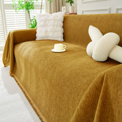 Solid Color Chenille Sofa Throw Blanket, Modern Decor Soft Couch Cover with Fringes - Ornate Home