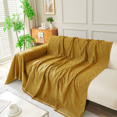Solid Color Chenille Sofa Throw Blanket, Modern Decor Soft Couch Cover with Fringes - Ornate Home
