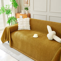 Solid Color Chenille Sofa Throw Blanket, Modern Decor Soft Couch Cover with Fringes - Ornate Home