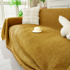 Solid Color Chenille Sofa Throw Blanket, Modern Decor Soft Couch Cover with Fringes - Ornate Home