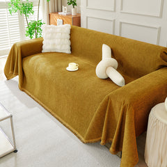 Solid Color Chenille Sofa Throw Blanket, Modern Decor Soft Couch Cover with Fringes - Ornate Home