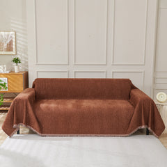 Solid Color Chenille Sofa Throw Blanket, Modern Decor Soft Couch Cover with Fringes - Ornate Home