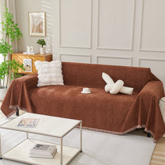 Solid Color Chenille Sofa Throw Blanket, Modern Decor Soft Couch Cover with Fringes - Ornate Home