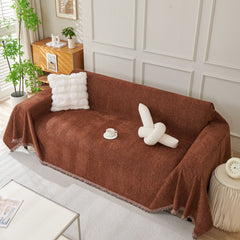 Solid Color Chenille Sofa Throw Blanket, Modern Decor Soft Couch Cover with Fringes - Ornate Home