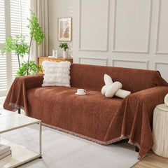 Solid Color Chenille Sofa Throw Blanket, Modern Decor Soft Couch Cover with Fringes - Ornate Home