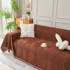 Solid Color Chenille Sofa Throw Blanket, Modern Decor Soft Couch Cover with Fringes - Ornate Home