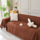Solid Color Chenille Sofa Throw Blanket, Modern Decor Soft Couch Cover with Fringes - Ornate Home