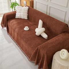 Solid Color Chenille Sofa Throw Blanket, Modern Decor Soft Couch Cover with Fringes - Ornate Home