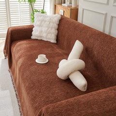 Solid Color Chenille Sofa Throw Blanket, Modern Decor Soft Couch Cover with Fringes - Ornate Home